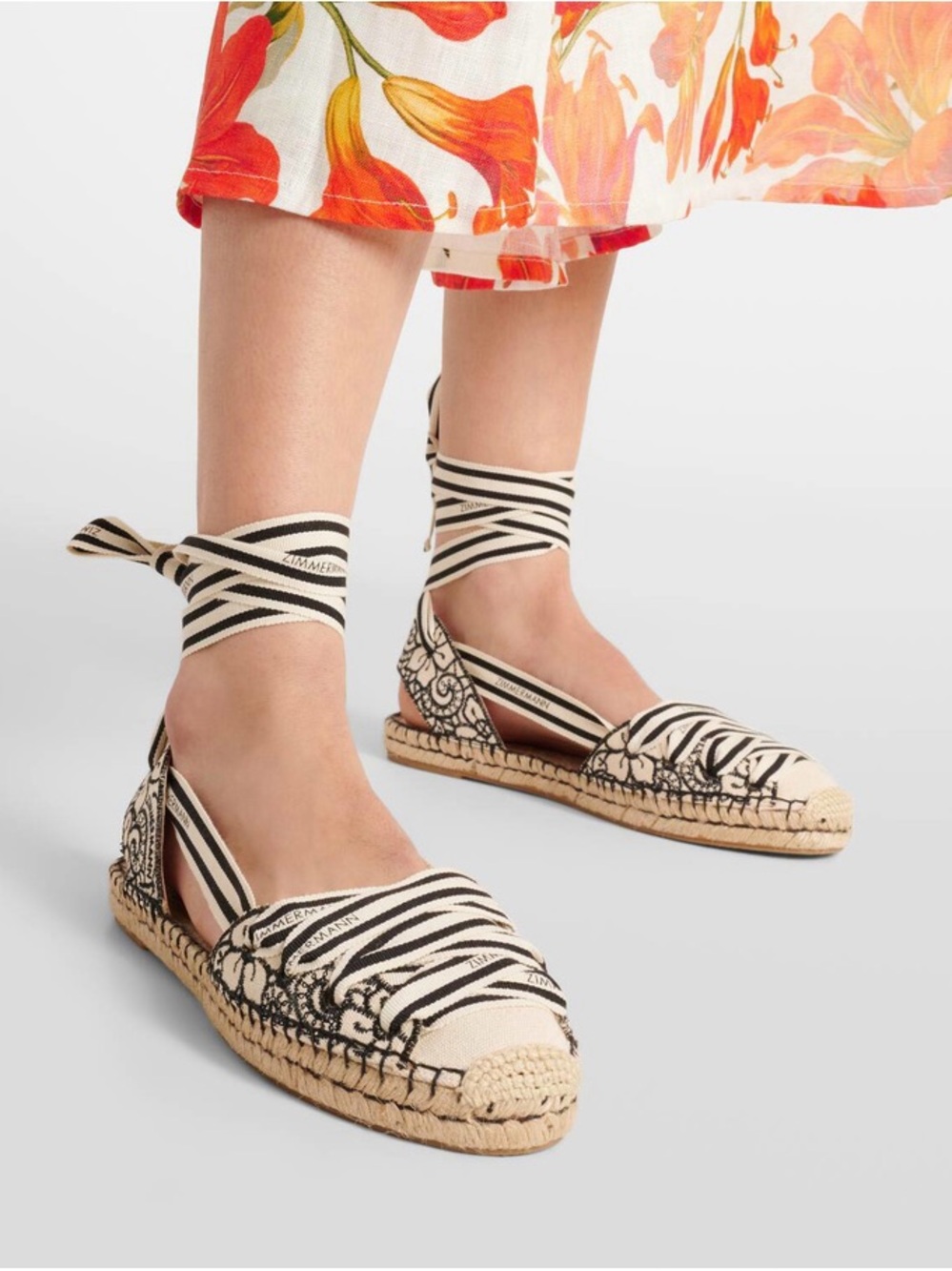 Zimmermann Black and Cream Striped Lace-Up Espadrilles